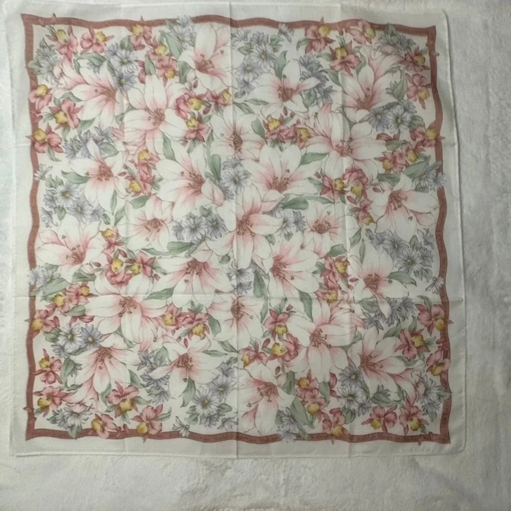 Vtg RUDOLPH VALENTINO Scarf Handkerchief Floral Lily Orchid Pink 17